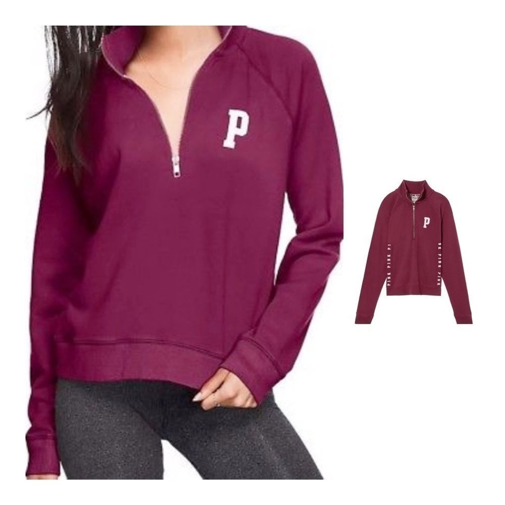 Pink victoria’s secret university quarter zip pullover - mulberry